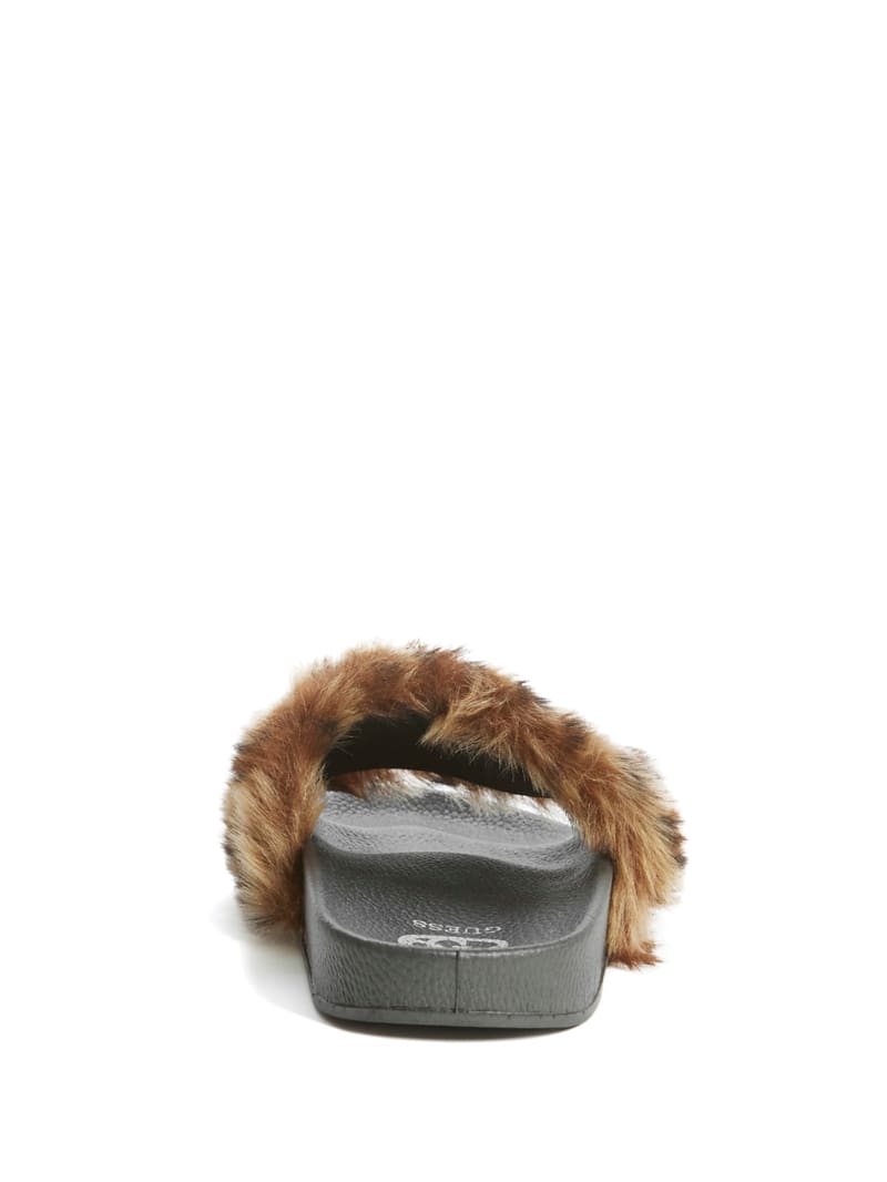 Guess Buffie Leopard Faux Fur Slide Sandals GWBUFFIE3 BRMLL