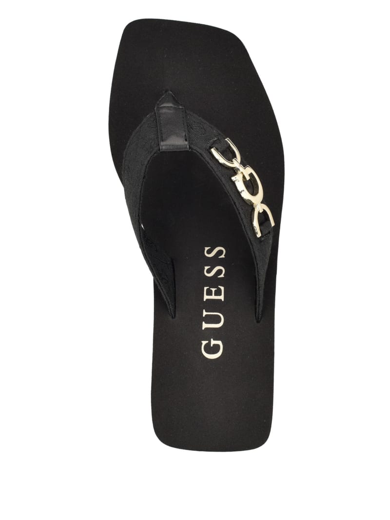 Edany Denim G Buckle Wedge Sandals | GUESS Canada