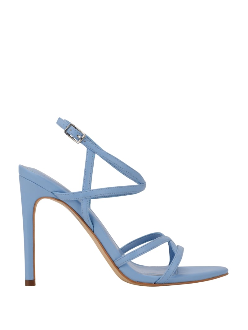 LIGHT BABY BLUE LOW HEELED ANKLE STRAP HIGH HEELS STRAPPY SANDALS PEEP TOES SIZE 