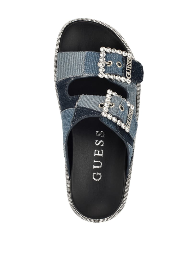 Funzya Embellished Two-Strap Denim Slides | GUESS