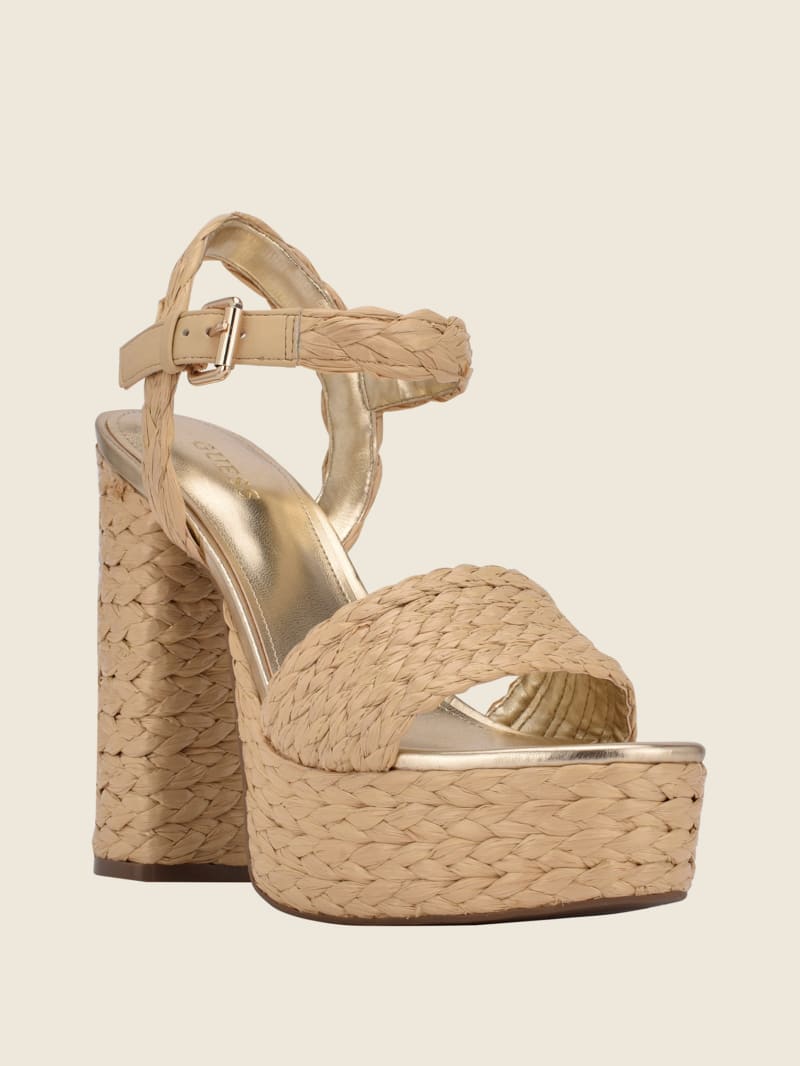 Gabela Straw AnkleStrap Heels GUESS