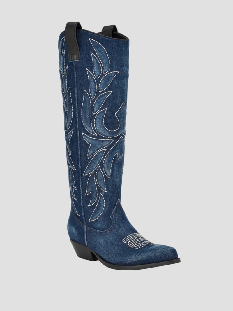 Ginnifer Knee High Denim Cowboy Boots | GUESS