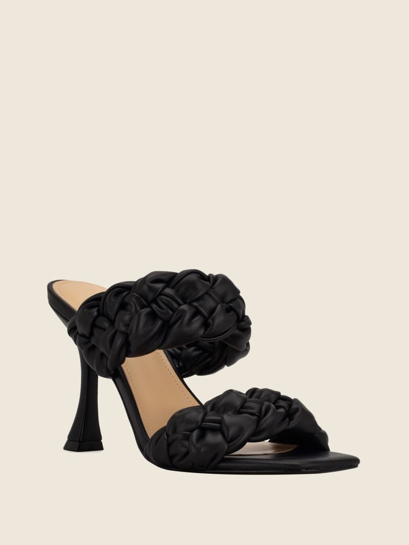 braided heeled mules