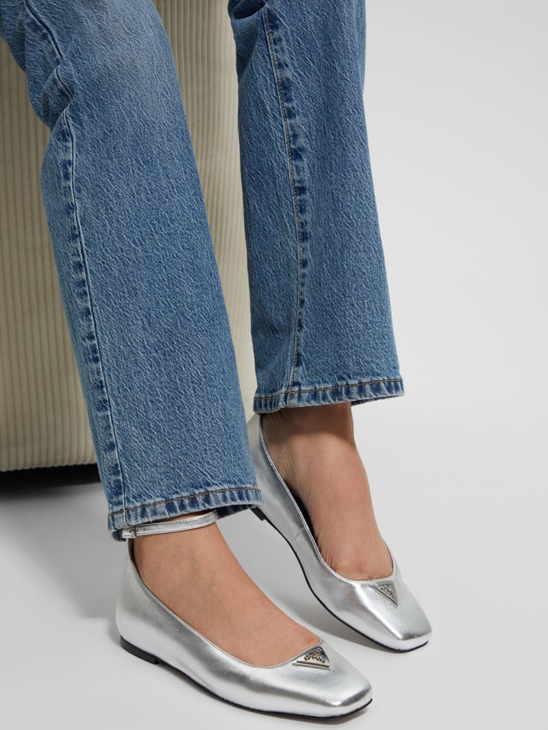Metallic Ankle Strap Ballet Flats GUESS