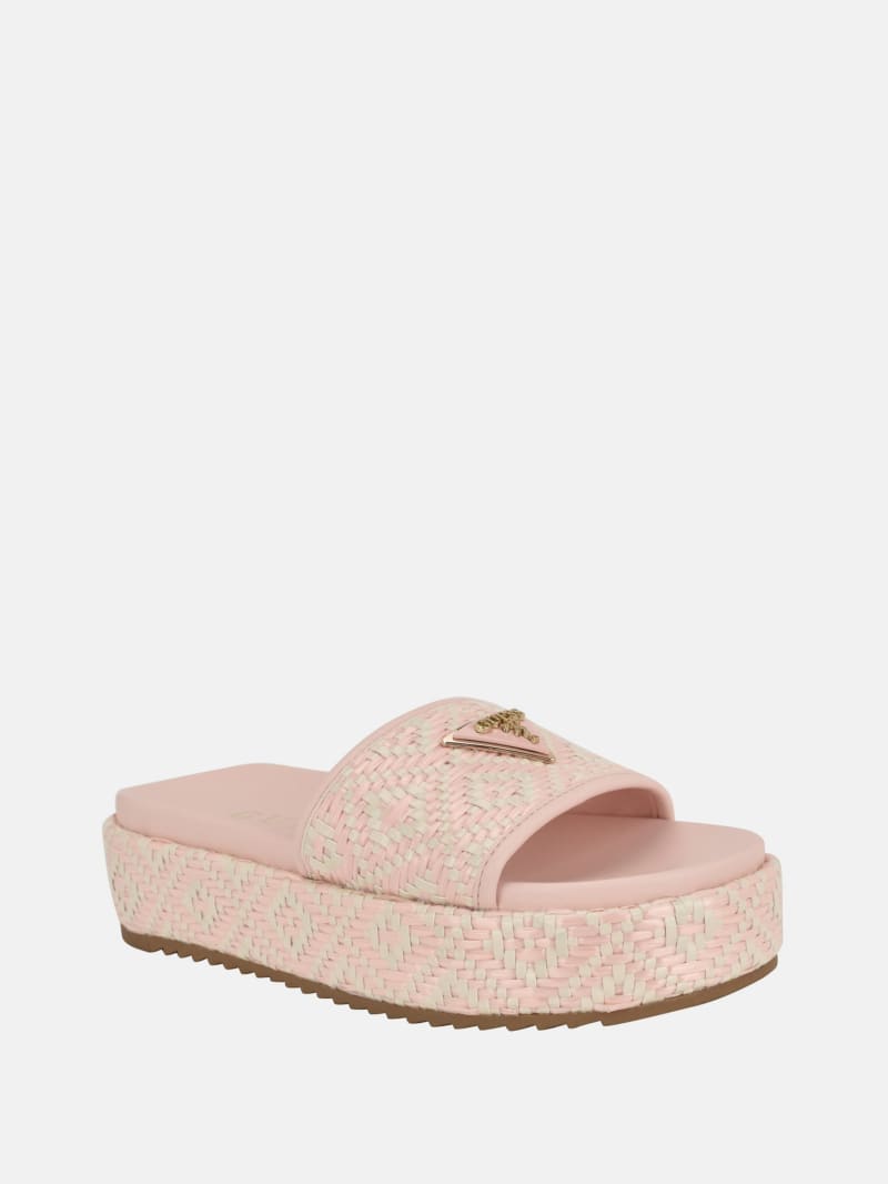 Longoh Raffia Platform Slide Sandals · Guess
