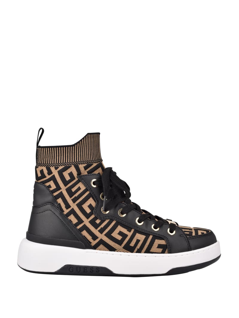 Guess Manney Knit Logo High-Top Sneakers. 1