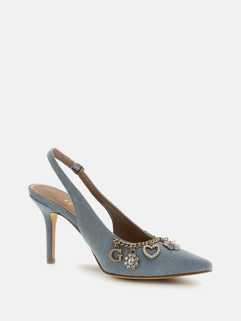 Naska Charm Denim Sling-Back Heels