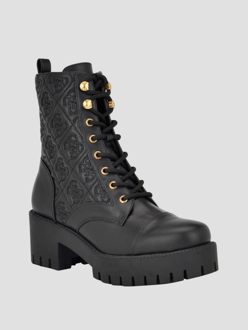 Waite Embossed Lace-Up Moto Boots