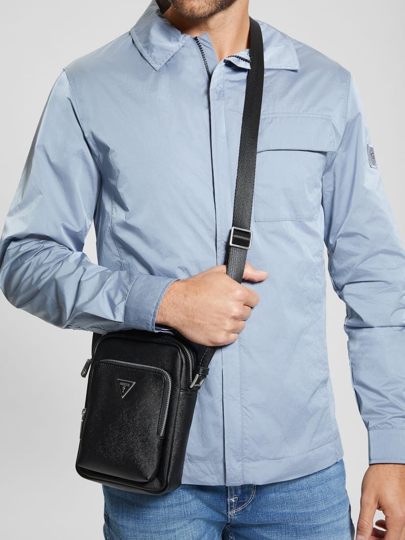 Guess Men s Saffiano Crossbody Logo Bag Black Size