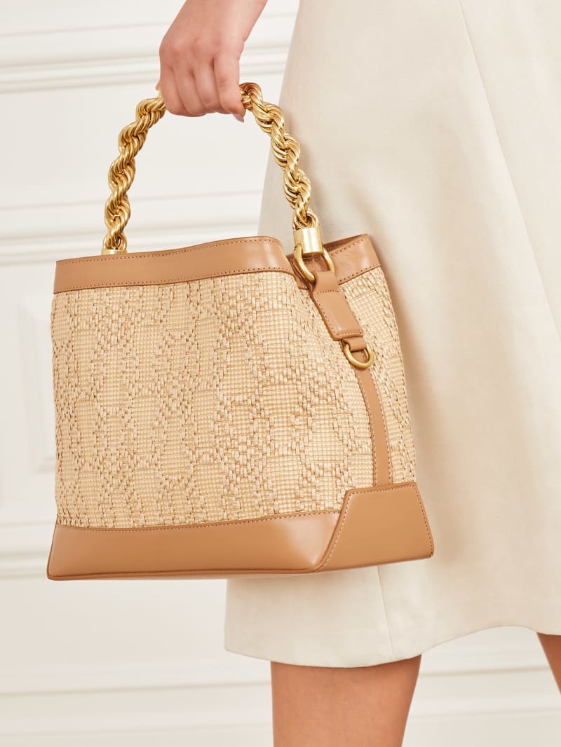 Aida Straw Woven Bucket Bag Marciano