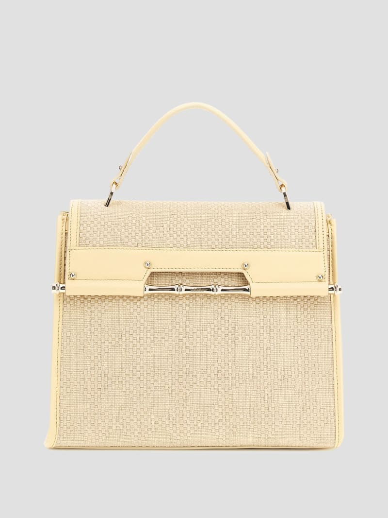 GUESS® Iris Leather and Raffia Satchel