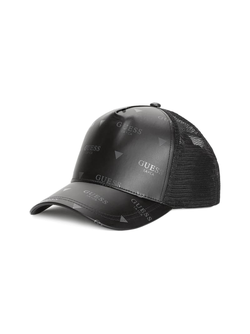 Faux-Leather Logo Print Trucker Hat