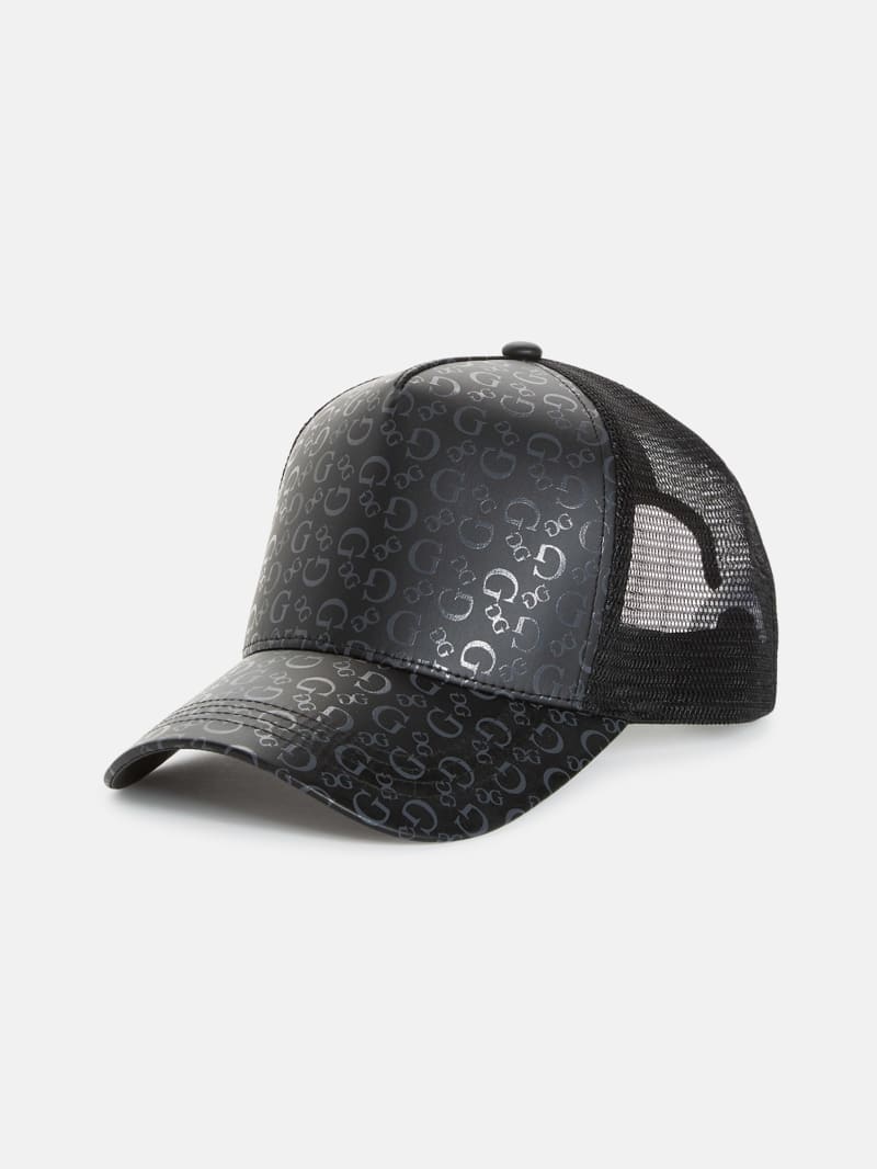 Logo Print Faux-Leather Trucker Hat