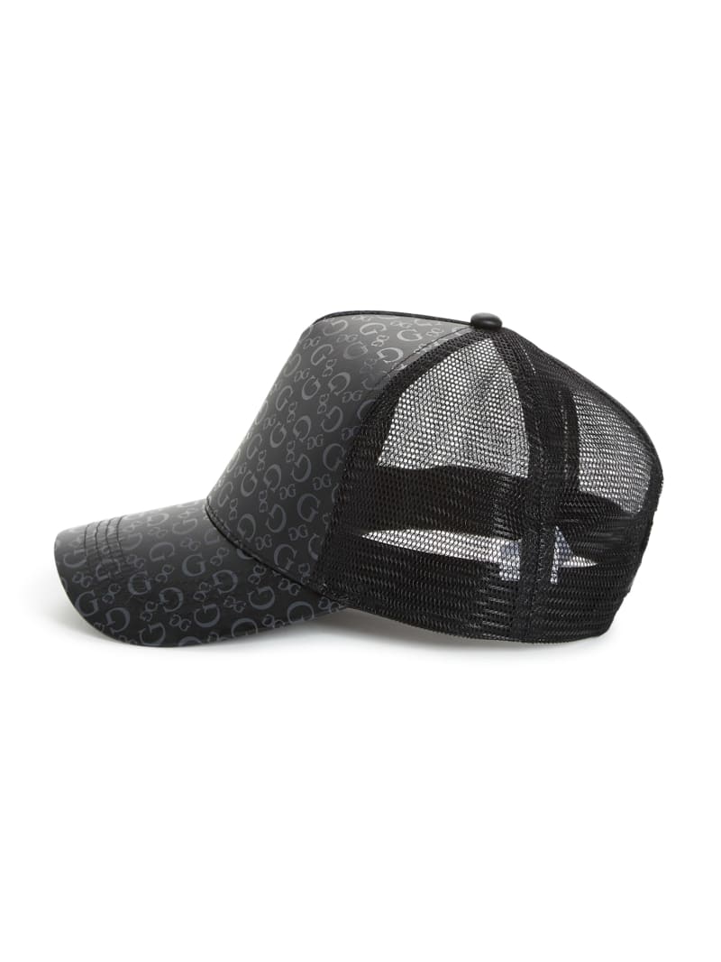Factory Logo Print Faux leather Trucker Hat Black
