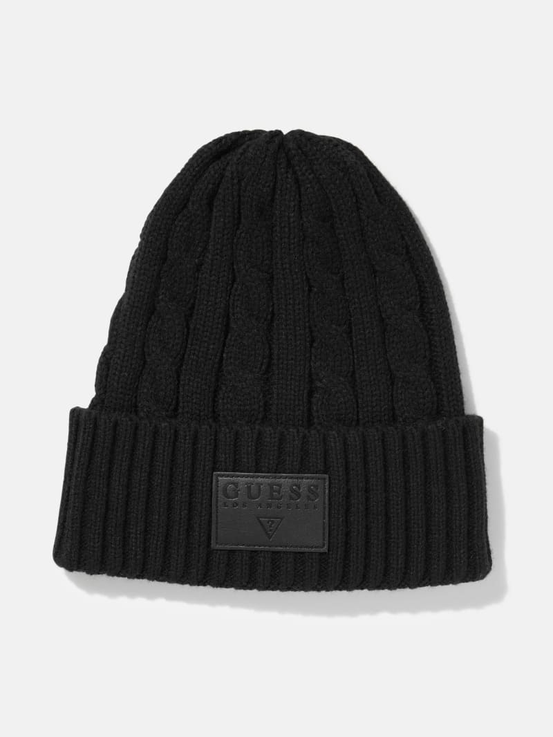 Cable-Knit Logo Patch Beanie | GUESS Factory