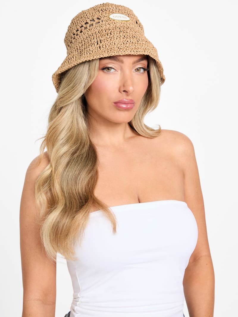 Woven Raffia Bucket Hat | GUESS Factory
