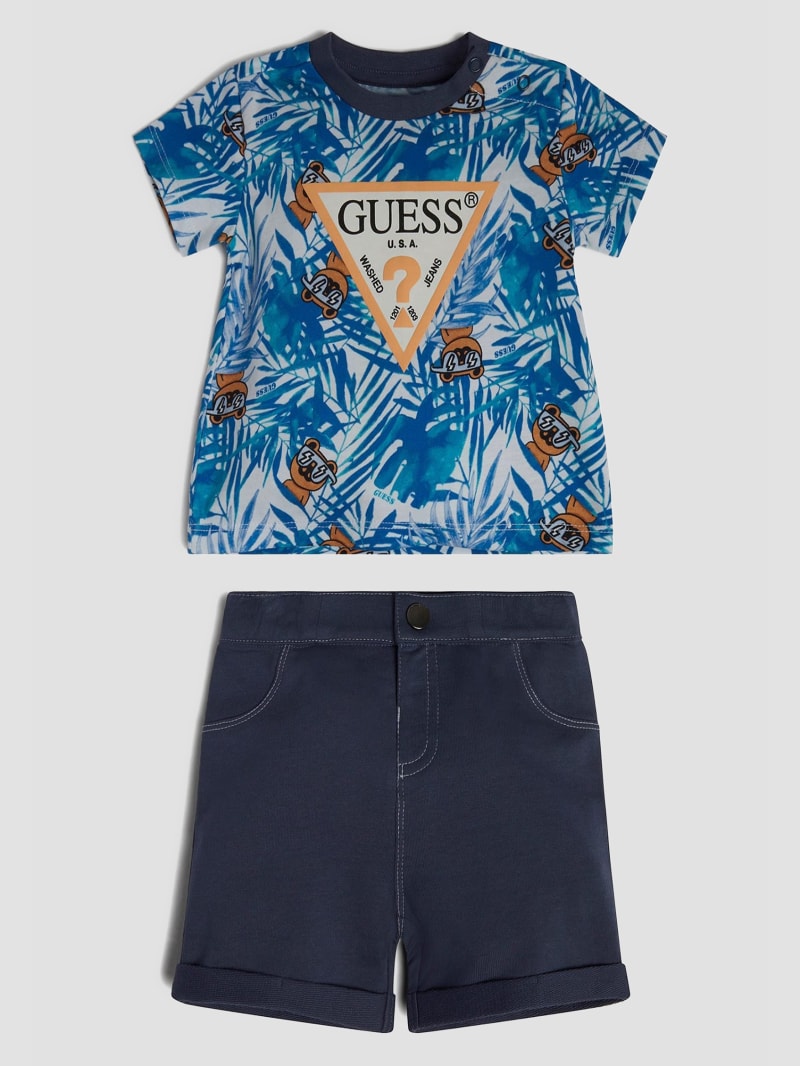 Guess Baby Girls Newborn-24 Months Printed Triangle Logo Ruffle Tee & Denim  Short Set