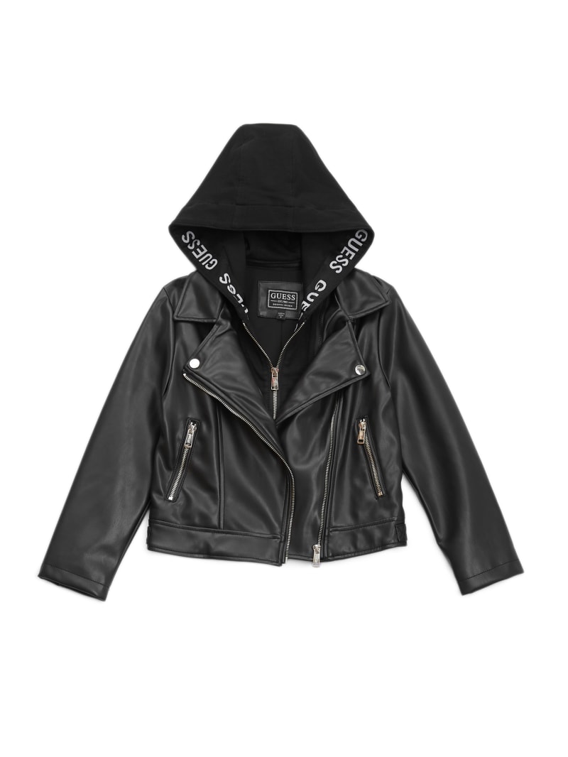 Guess leather 2025 hooded jacket