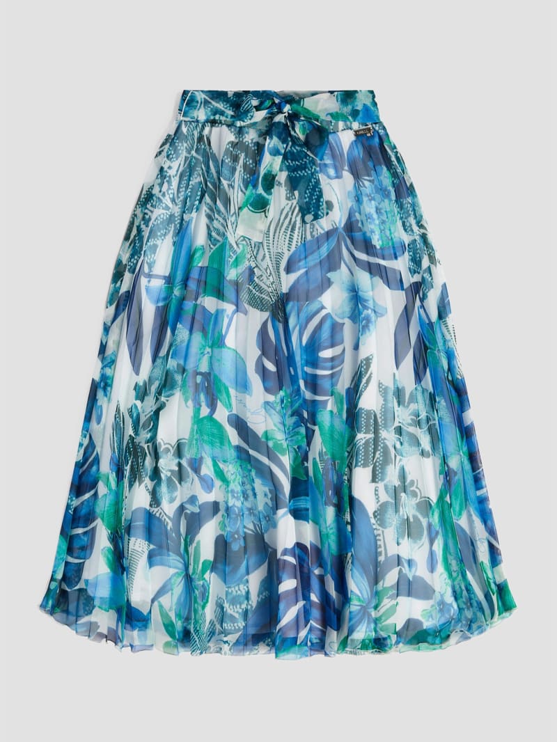 Printed Chiffon Pleated Midi Skirt (7-16)