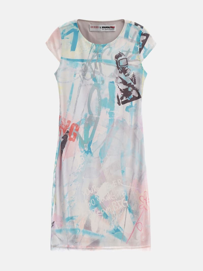 GUESS Eco Graffiti Mesh T shirt Dress 7 16 Watercolor Street Art