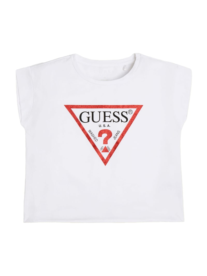 Eco Cropped Glitter Logo Tee 7 16 GUESS