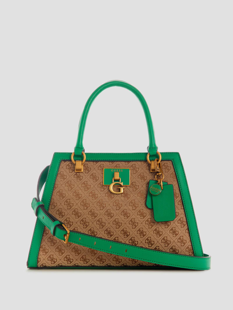 Guess Stephi Jacquard Logo Top Handle Bag - Green - One Size