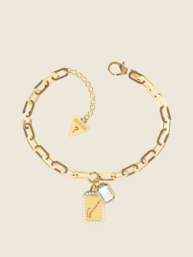 Gold-Tone Logo Tag and Crystal Charm Bracelet