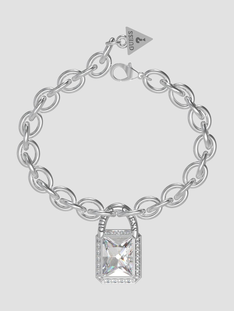 Silver-Tone Crystal Padlock Bracelet