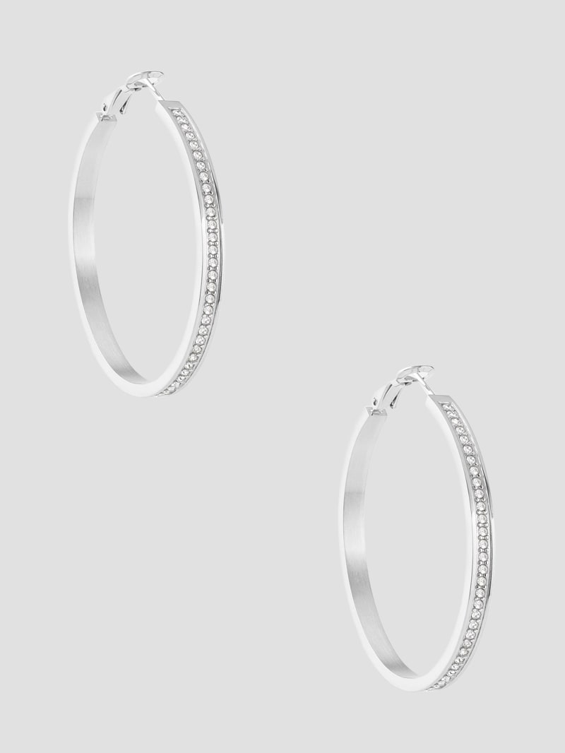 SilverTone and CZ Hoop Earrings GUESS