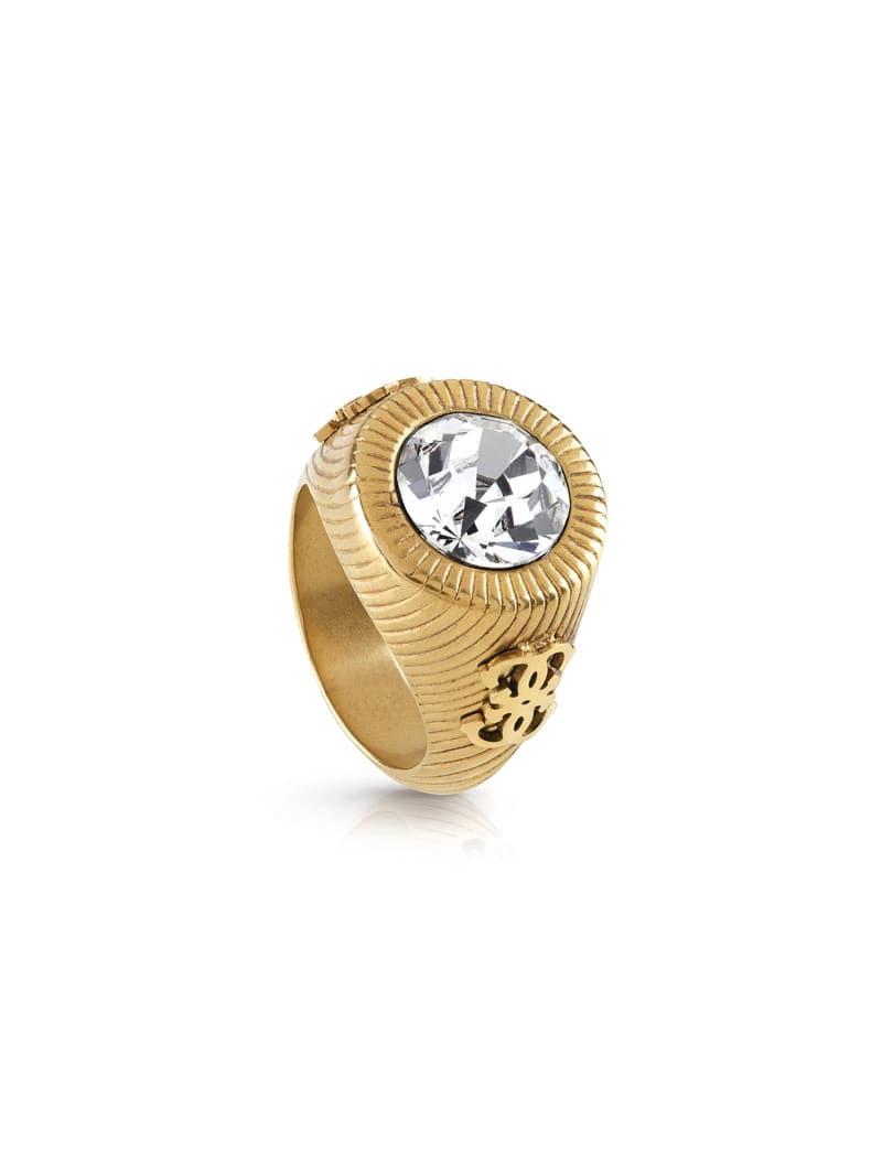 Gold-Tone Crystal Logo Ring - Size 7