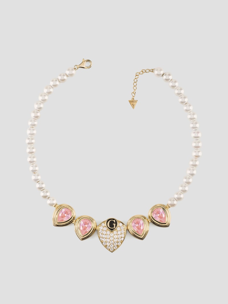 Gold Tone and Pink Pearl Necklace GUESS Canada