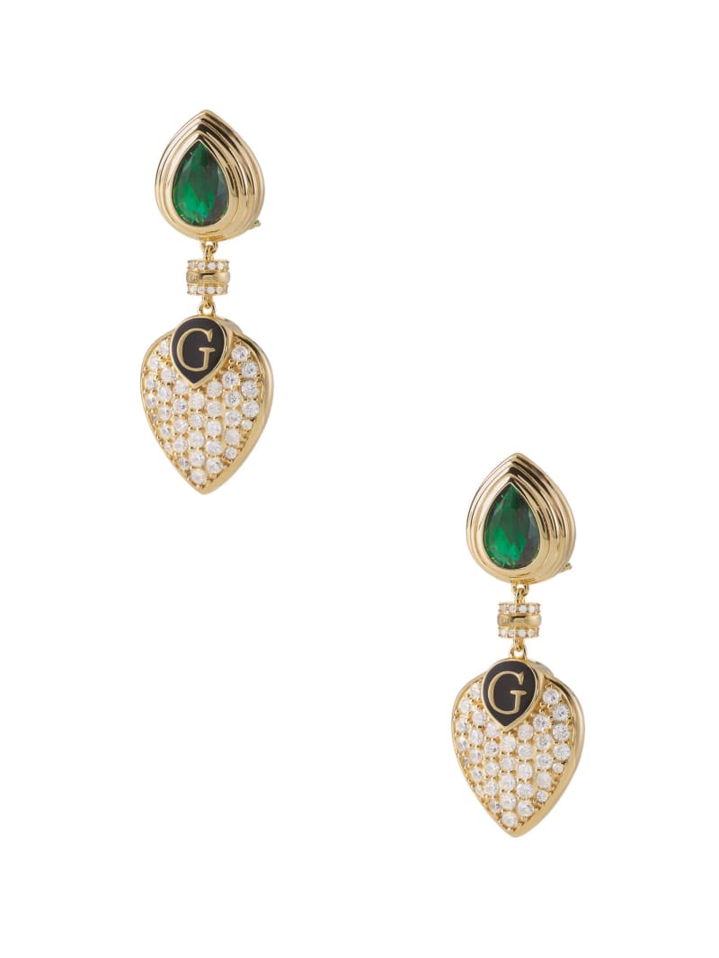 Gold-Tone and Emerald Heart Drop Earrings | GUESS Canada