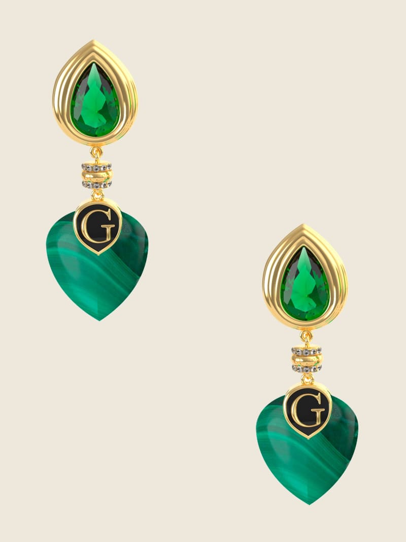Emerald Teardrop and Malachite Drop Earrings