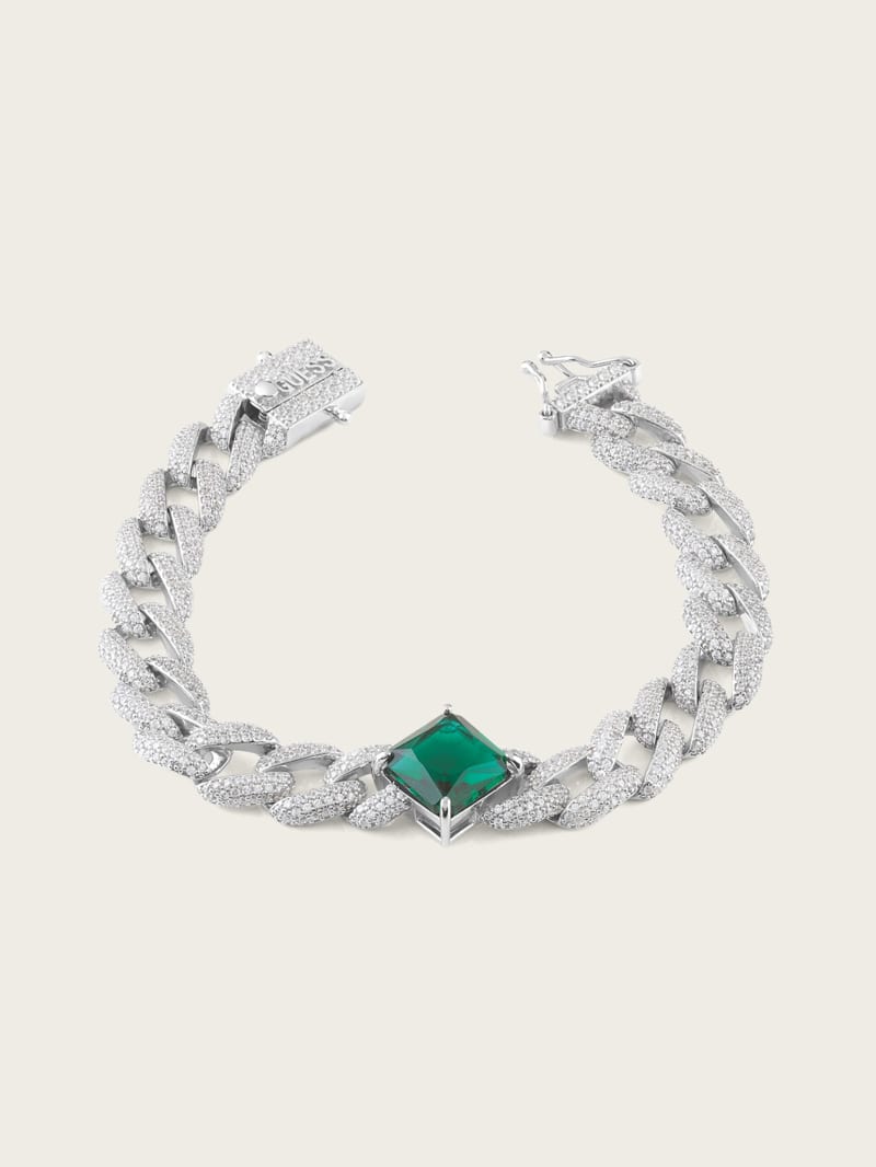 Emerald and Rhodium-Plated Pavé Curb Bracelet