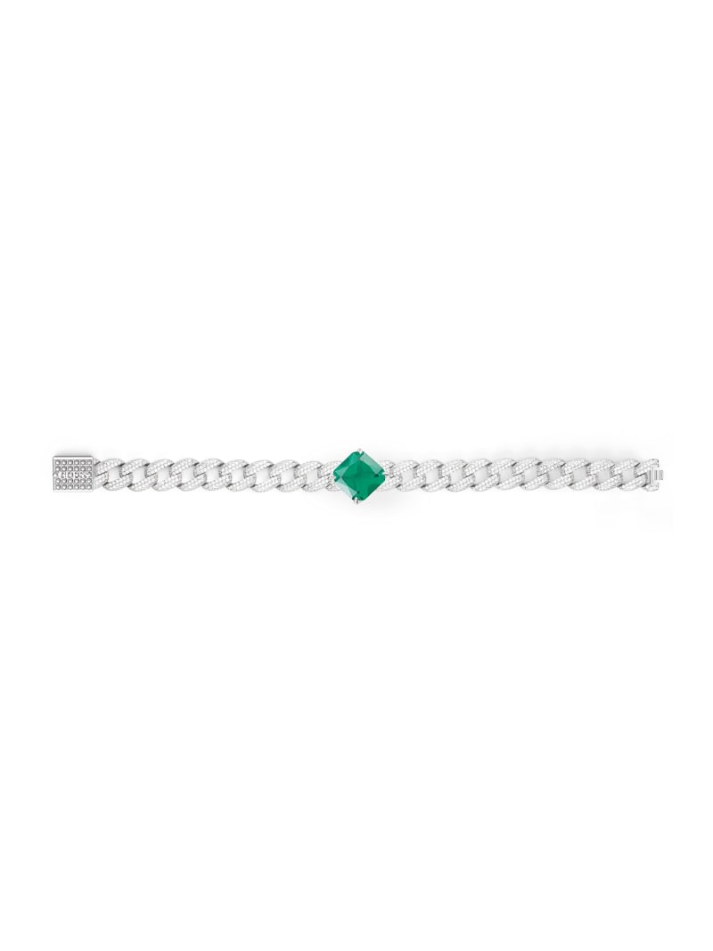 Emerald and Rhodium-Plated Pavé Curb Bracelet