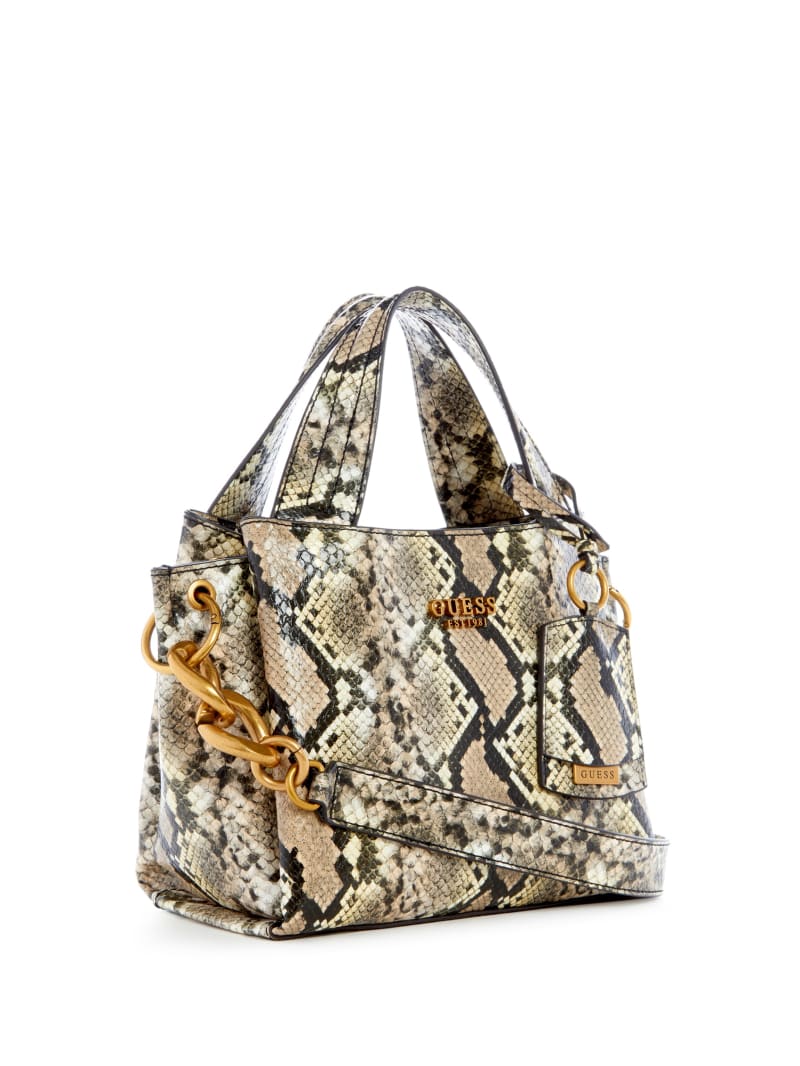  GUESS Zadie Girlfriend Satchel, Latte Logo Python