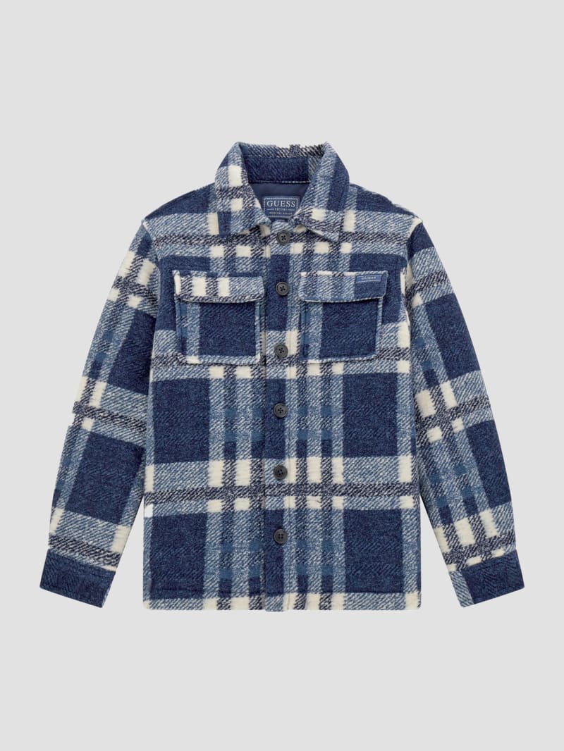 Guess Men's Blue Flannel Shacket, Size 14 (Long Sleeves, Dual Chest Pockets, Padded Satin lining)