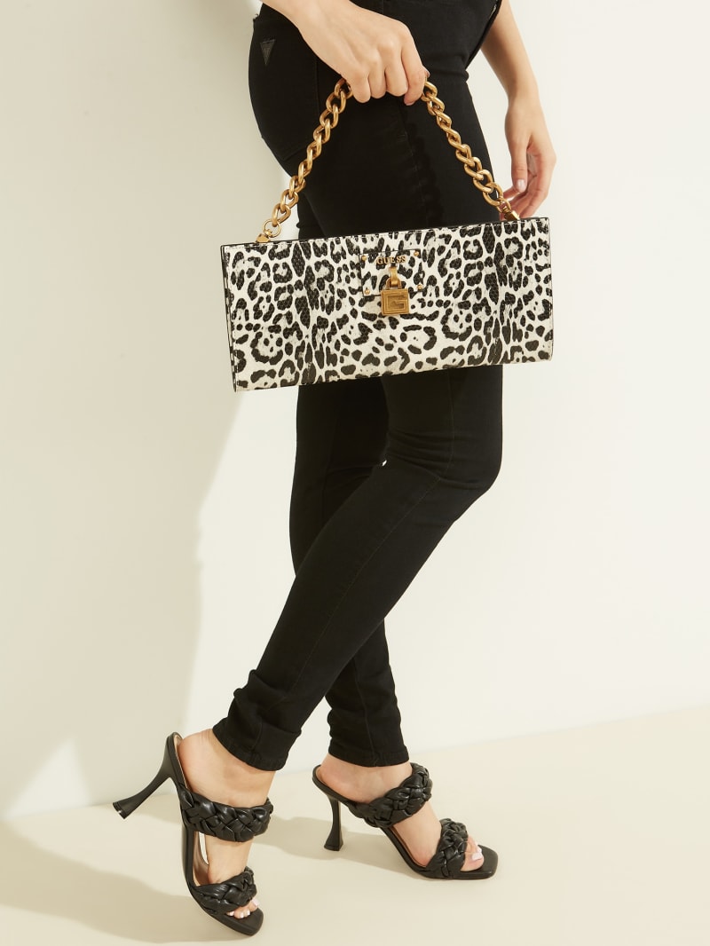 Golden Leopard Print Sequin Clutch Bag with 47 Inches Shoulder Strap , Shop LC