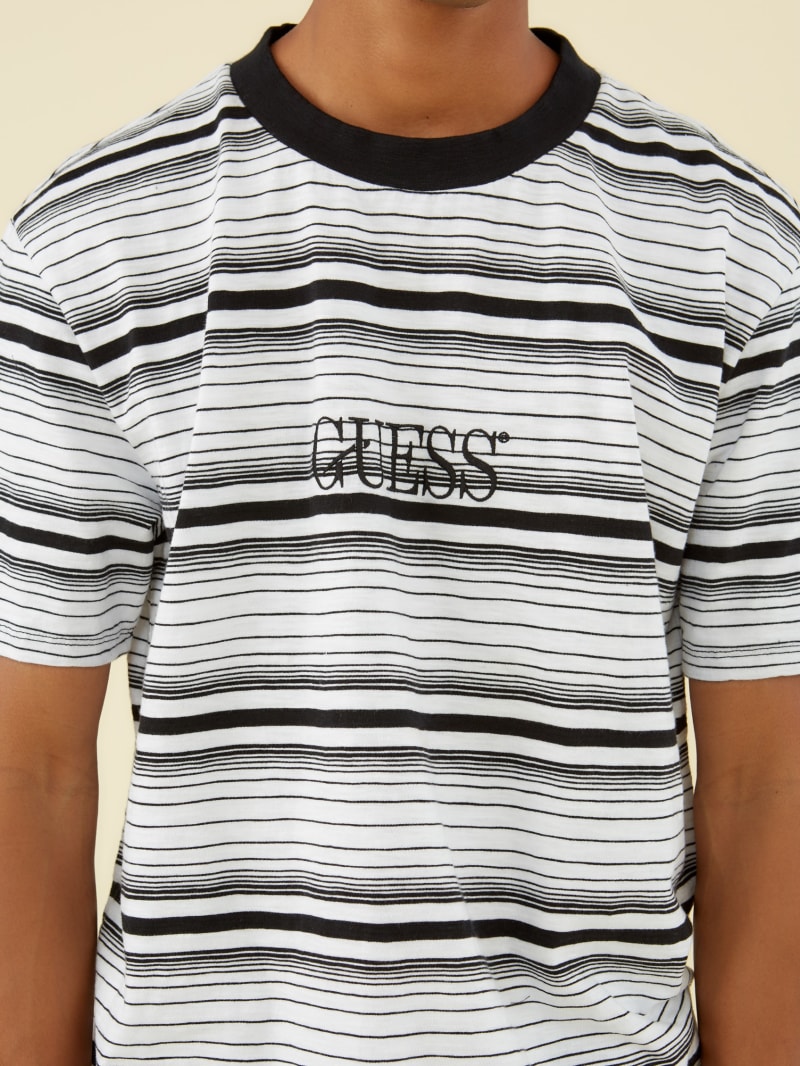red and white striped guess shirt