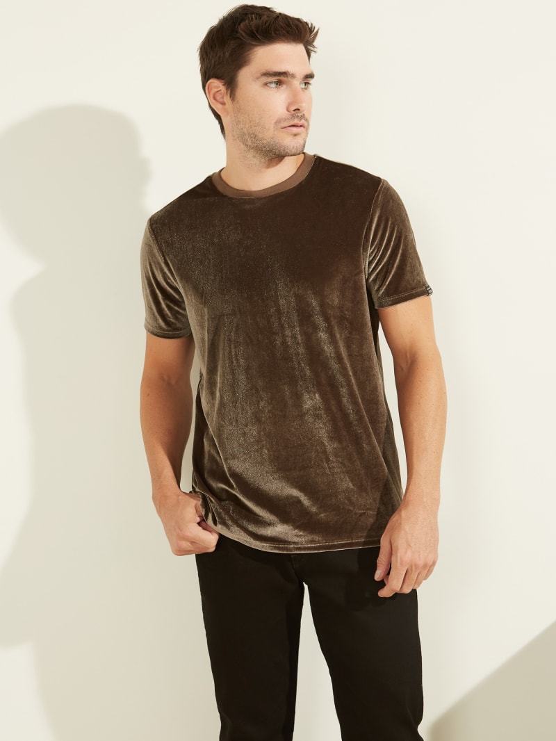 Short Sleeved Nightspot Velvet Crewneck Guess