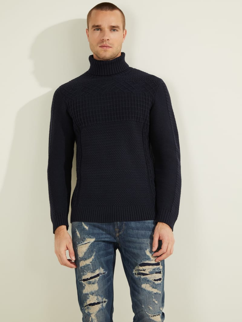 Mixed Cable Turtleneck Sweater | GUESS Canada