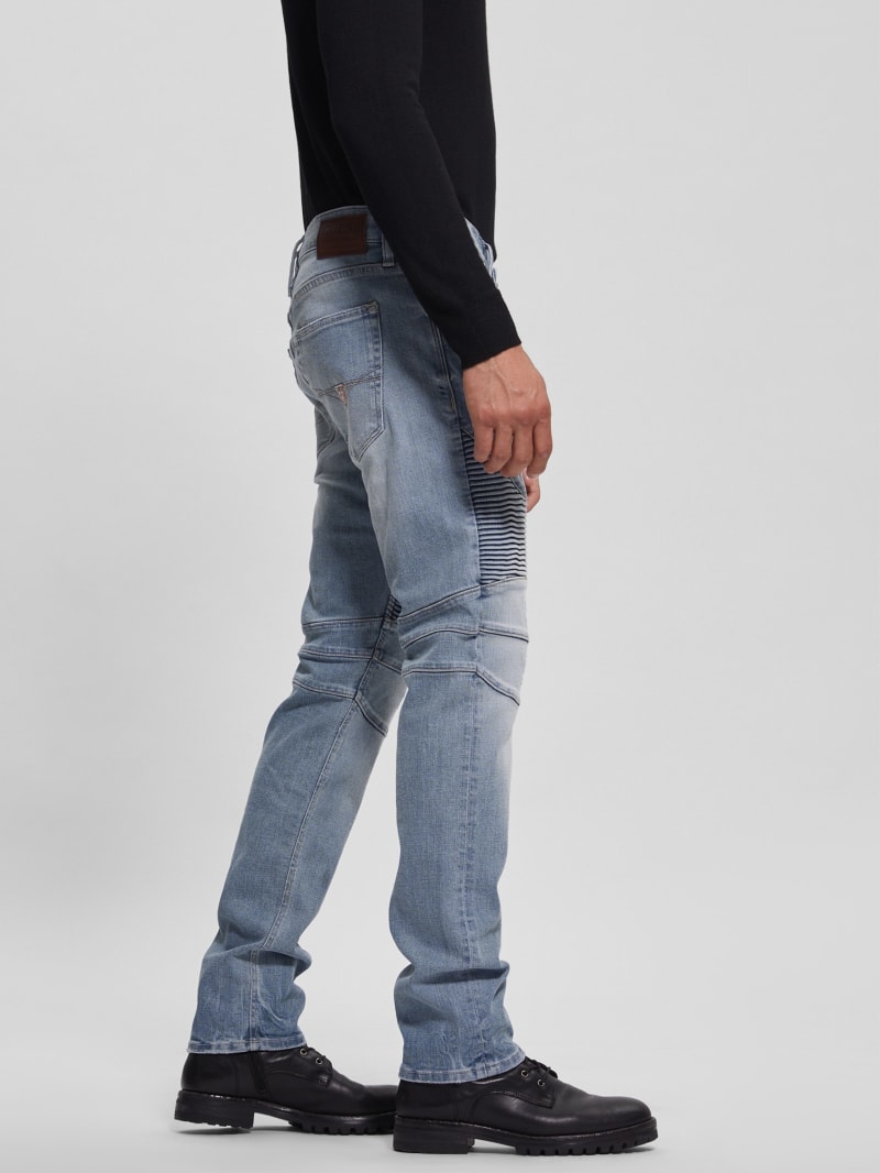 Guess Slim Tapered Pintuck Moto Jeans. 1