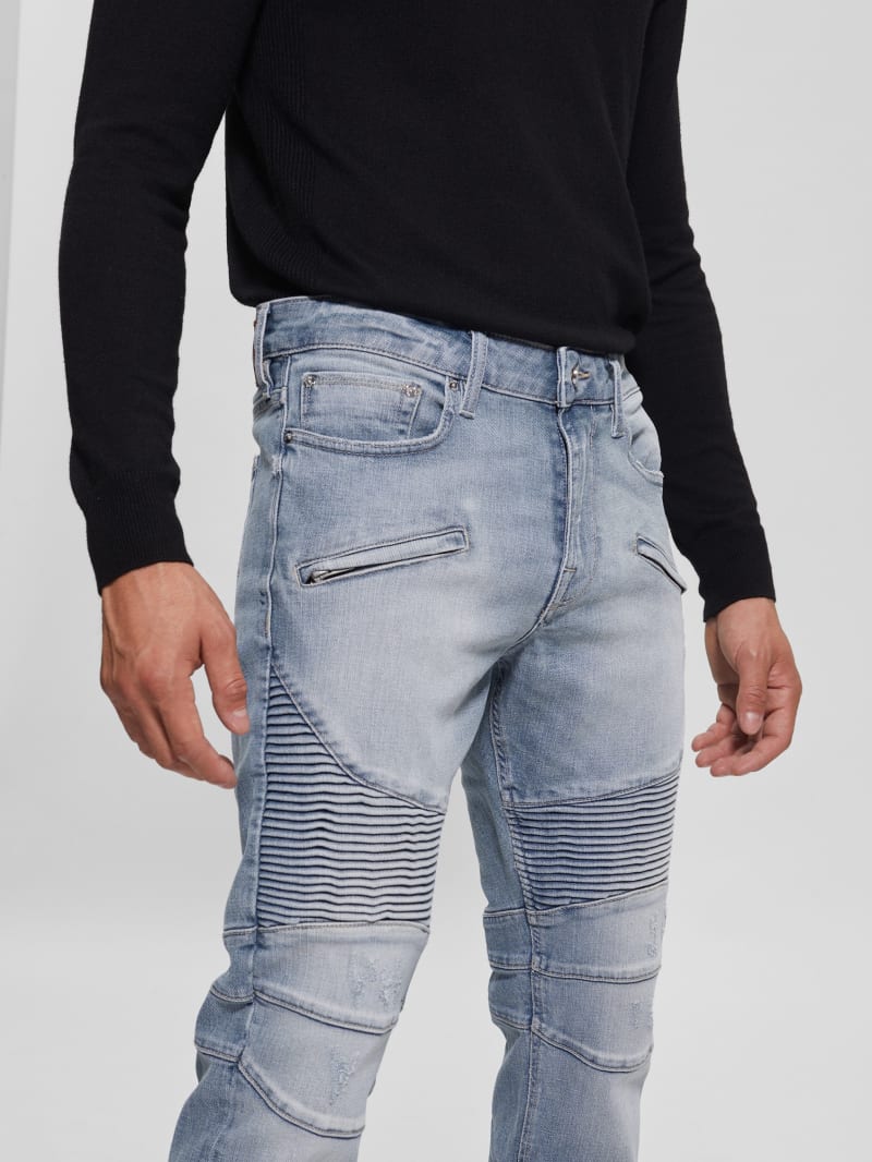 Tapered Pintuck Moto Jeans