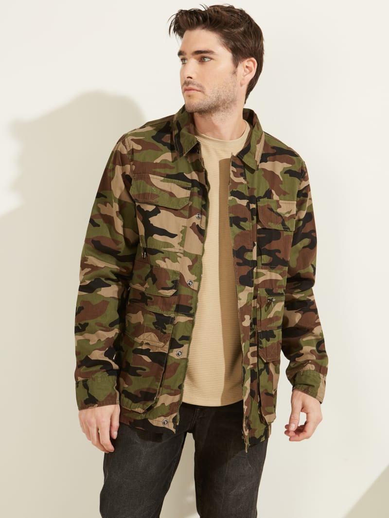 Camo Utility Poplin Shirt Jacket | GUESS Canada