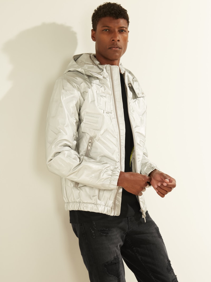 guess men's bomber jacket with removable hooded inset