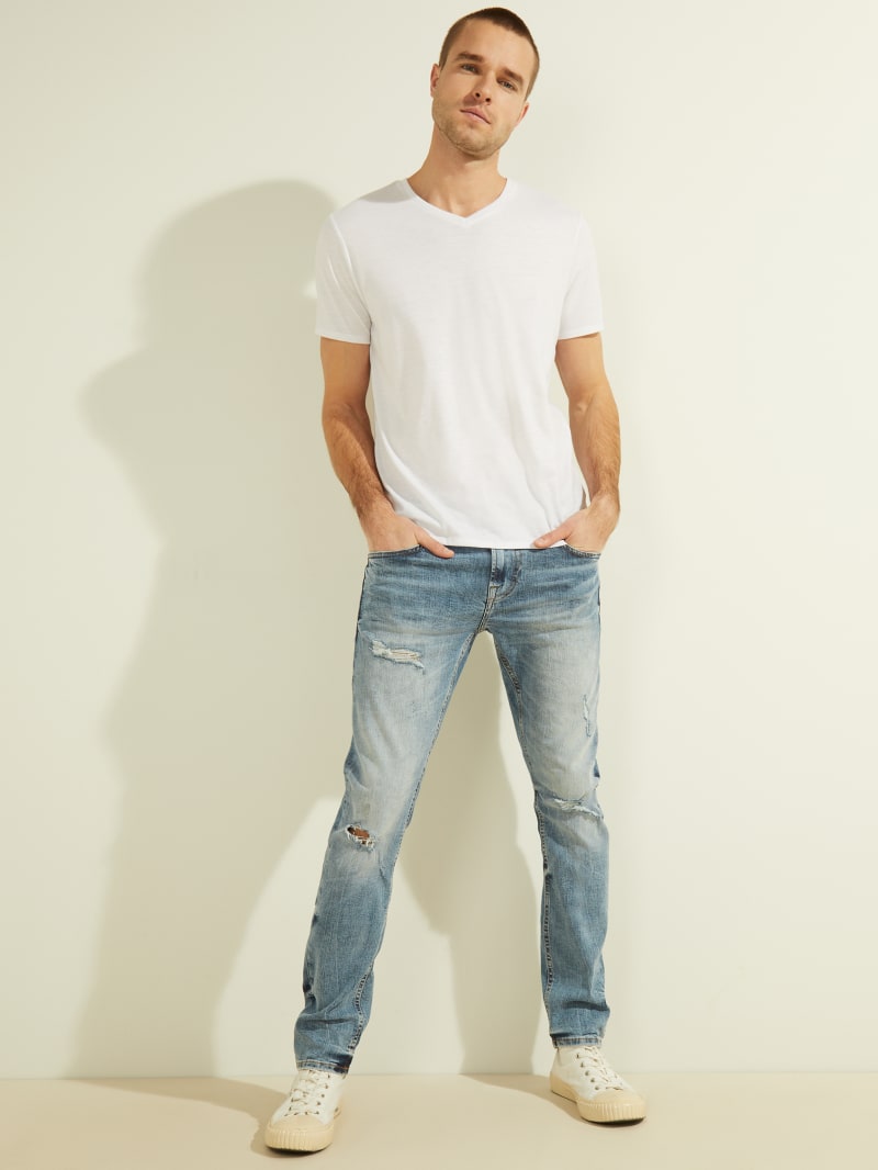 grey and white jeans