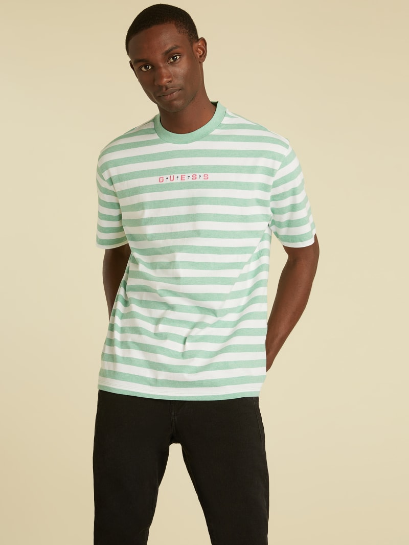 Guess striped logo tee sales
