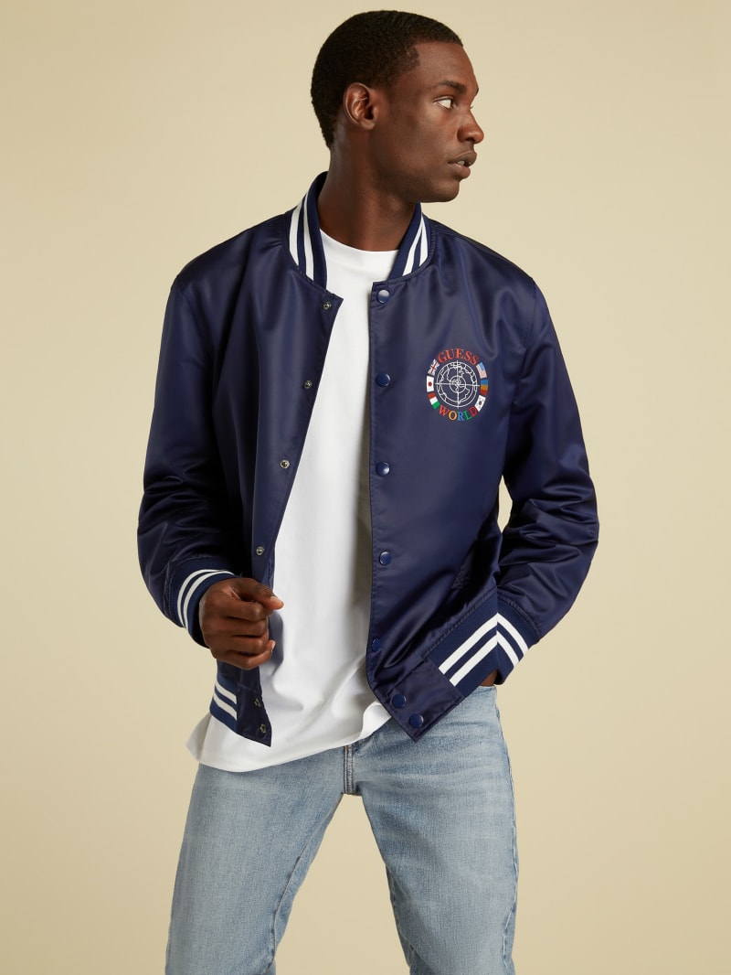 Guess blue bomber jacket sale