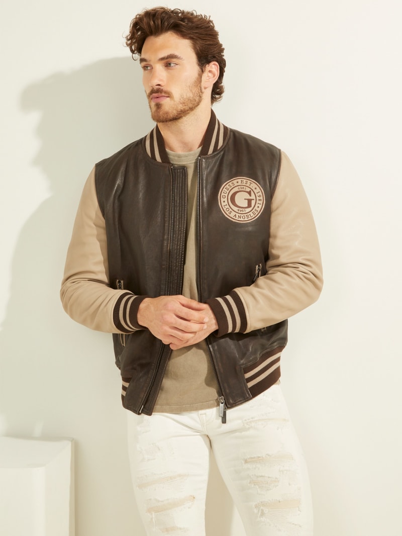 Guess Logo Patch Varsity Bomber Jacket. 3