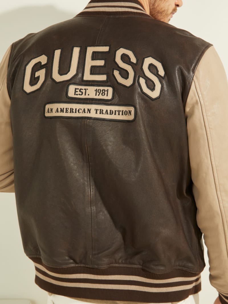 Guess Logo Patch Varsity Bomber Jacket. 4